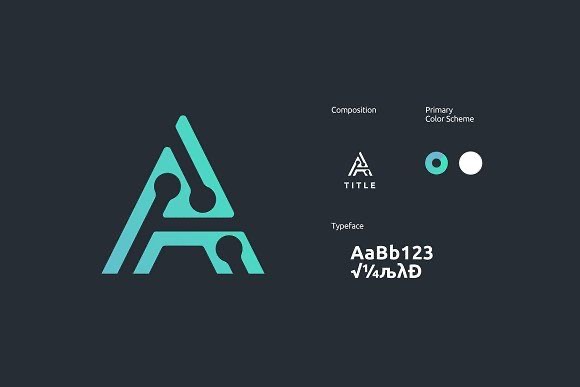 Tech A monogram identity with turquoise accents