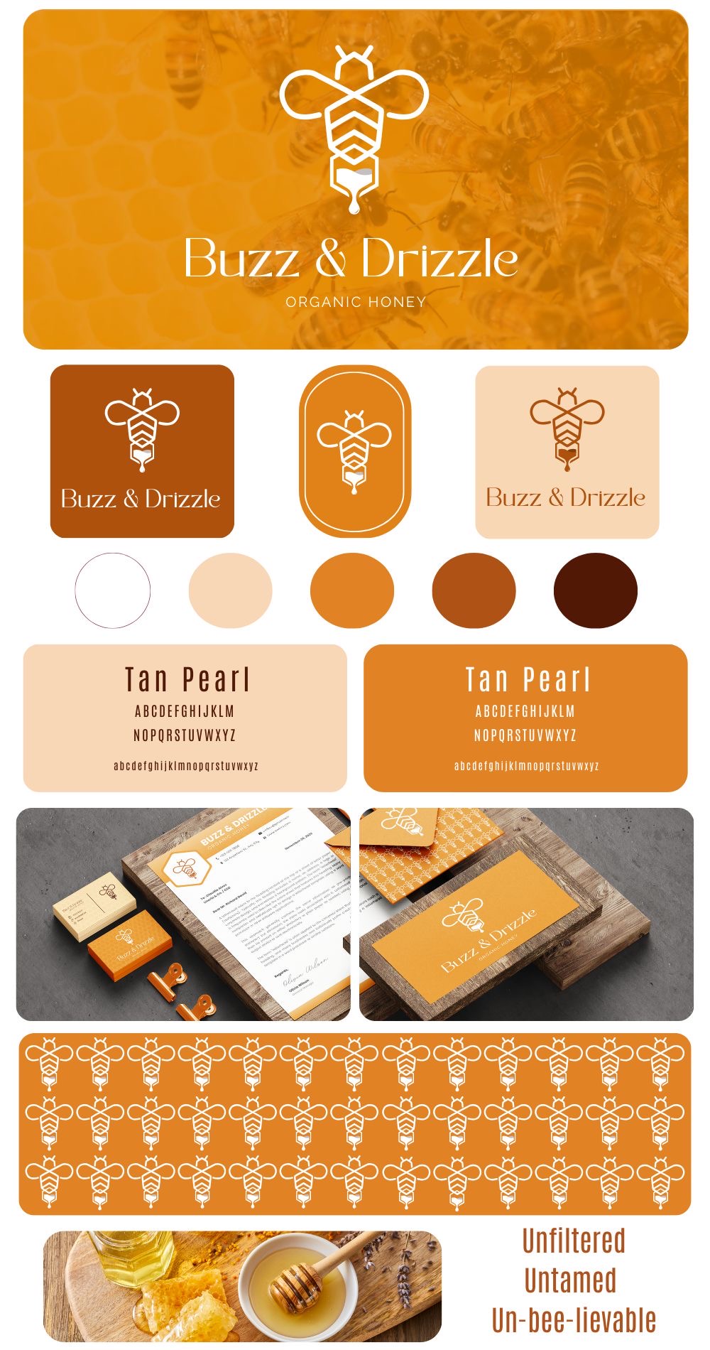 Buzz & Drizzle honey brand identity and mockups