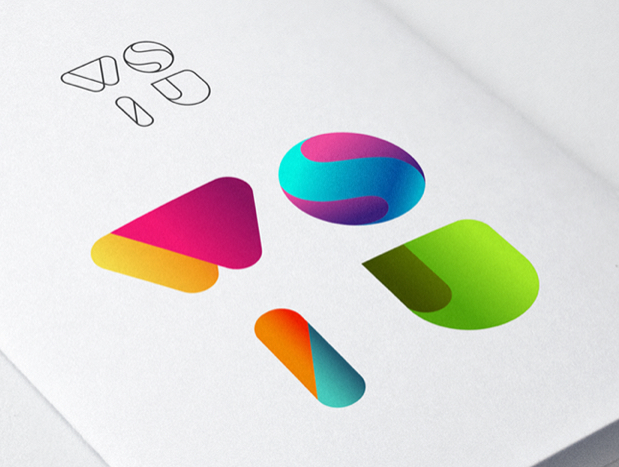 Gradient geometric logomarks set in vivid colors