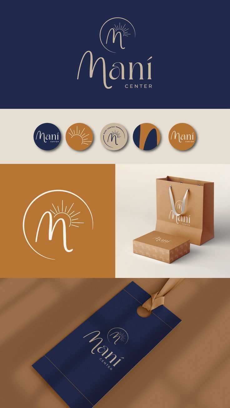 Maní Center identity board with navy and ochre palette