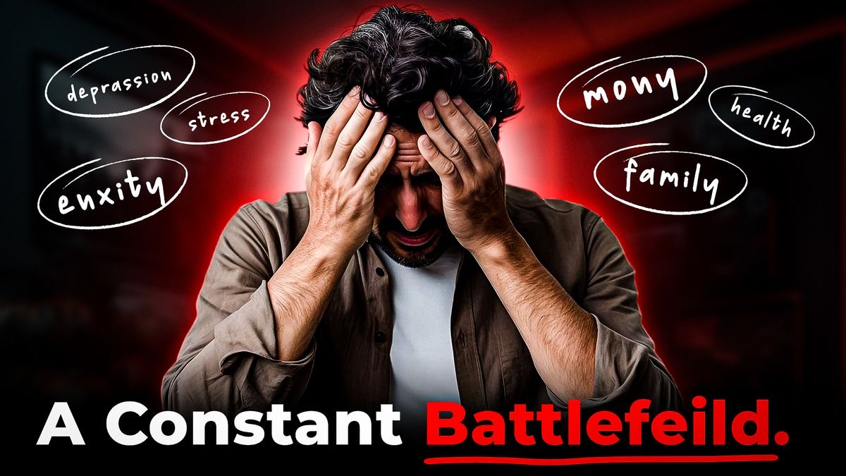 Thumbnail about stress and anxiety with bold red accents