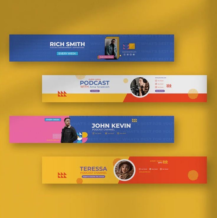 Colorful podcast channel banner set