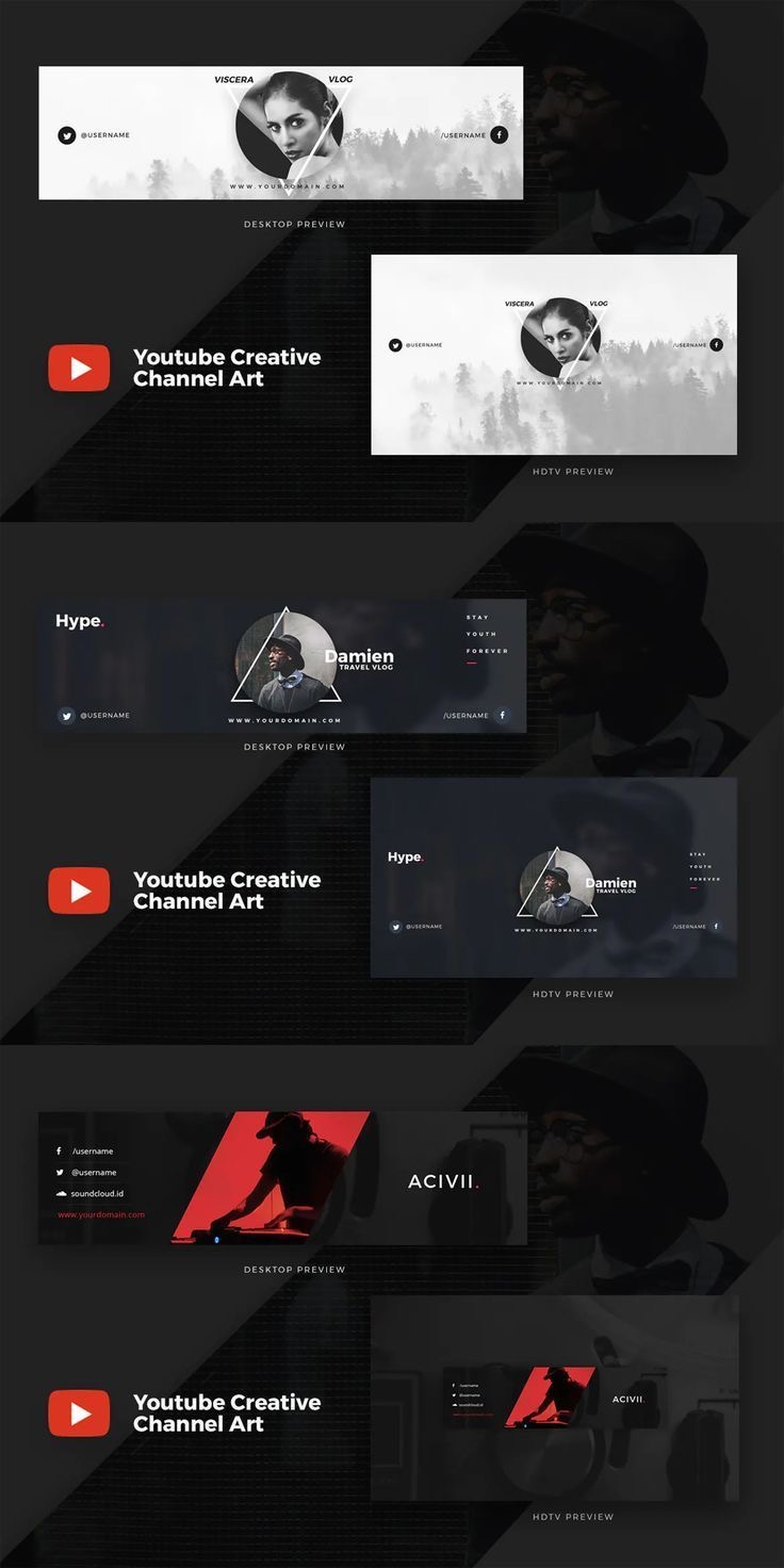 Dark minimalist YouTube channel art concepts