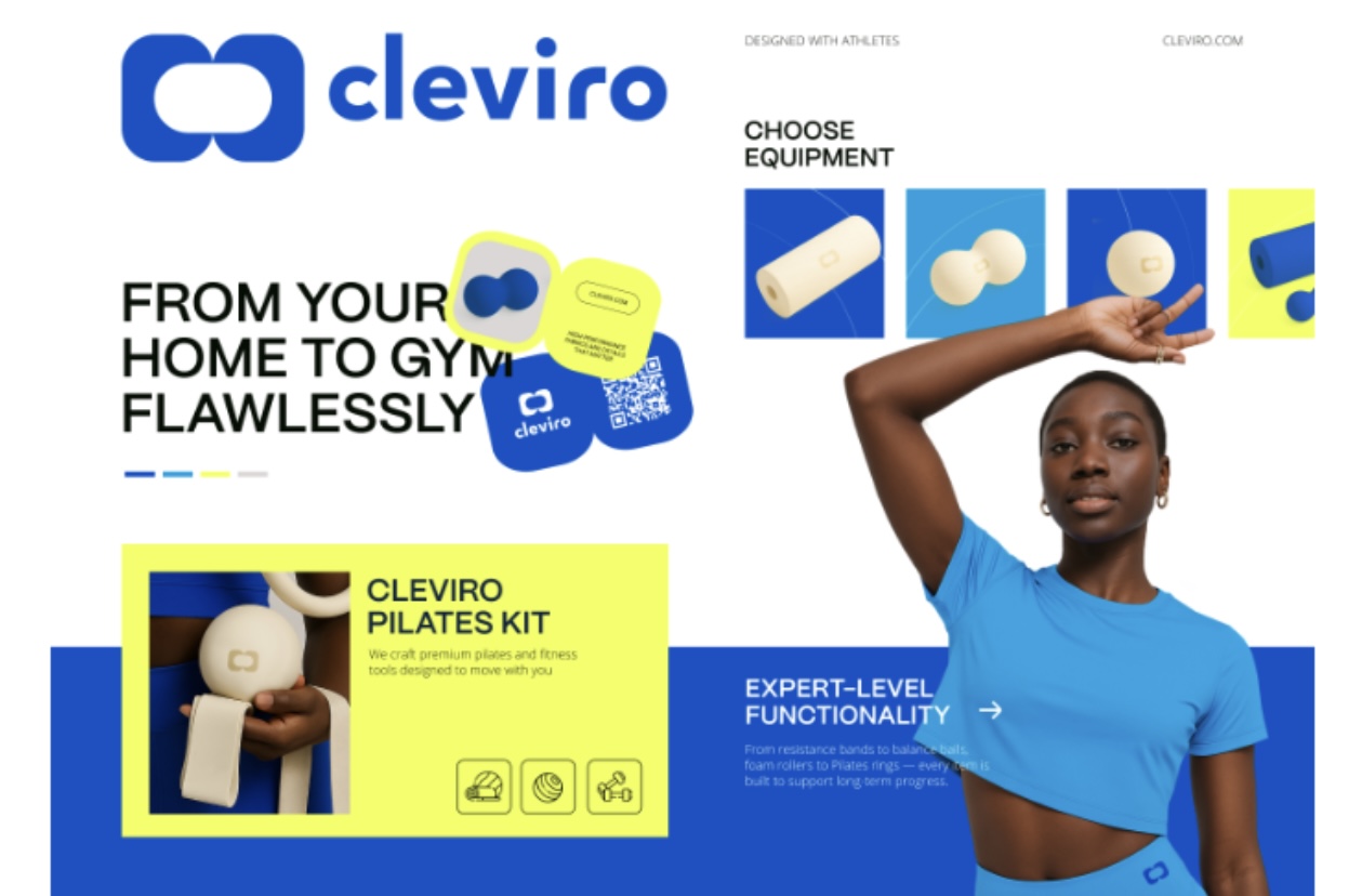 Fitness/equipment landing with bold color blocks