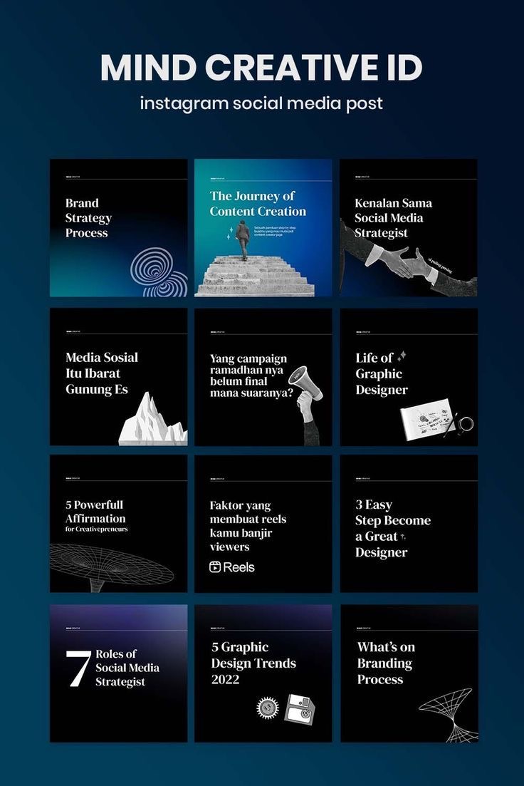 Mind Creative ID grid of typographic social post templates