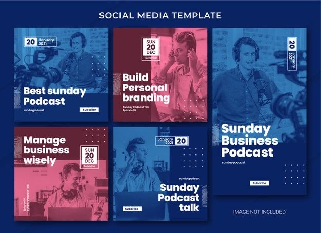 Blue podcast social media template set