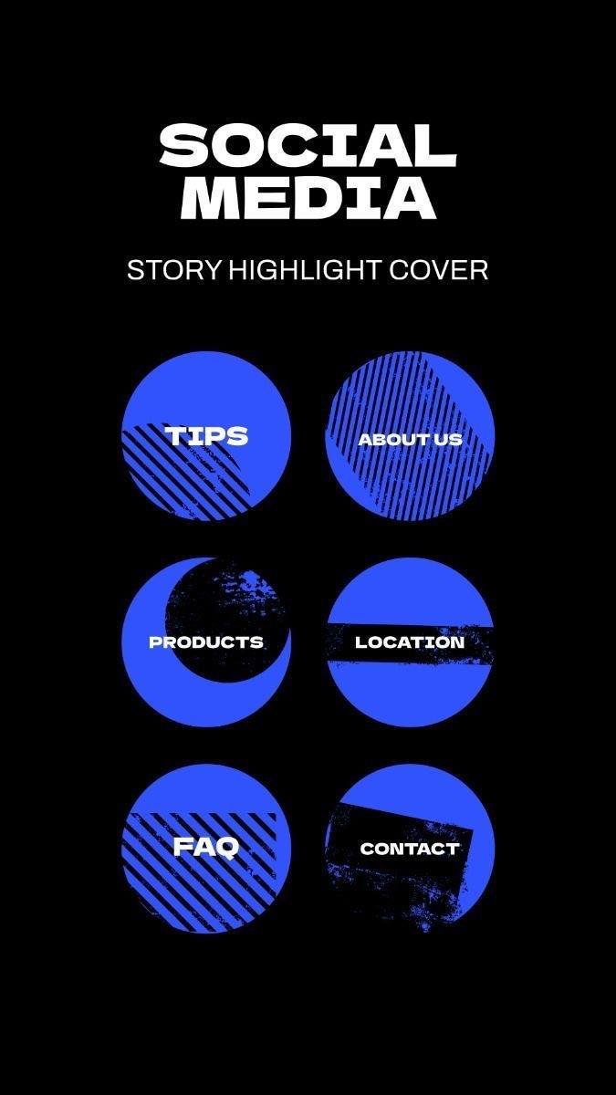 Black and electric blue story highlight covers set