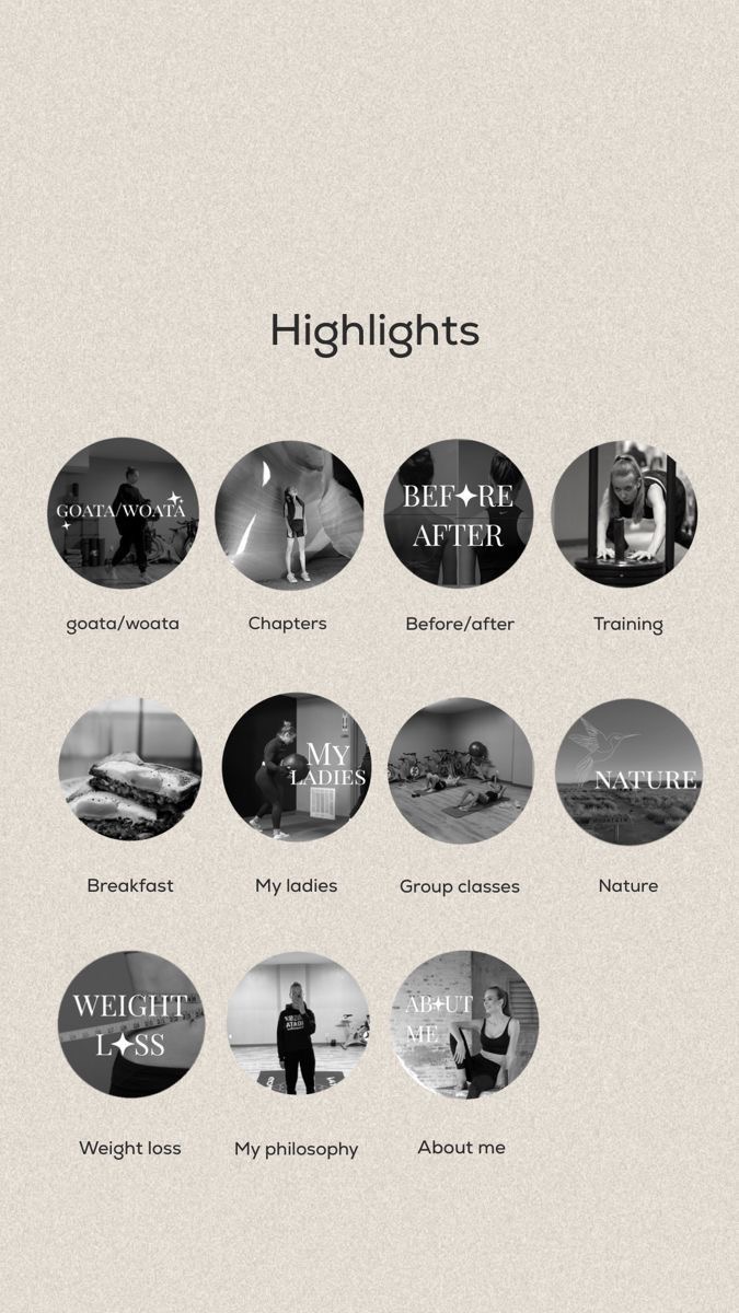 Minimal beige Instagram highlight covers for fitness topics